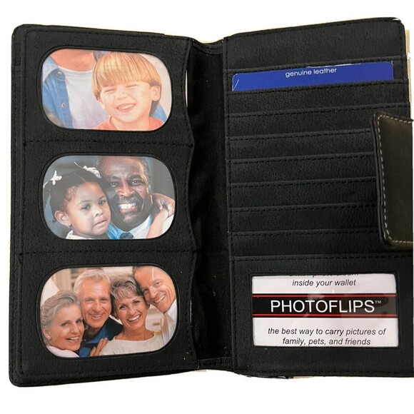 Vintage Black Leather Envelope Wallet NWT Y2K Card Photo Money Check Slot Zipper - Picture 2 of 4